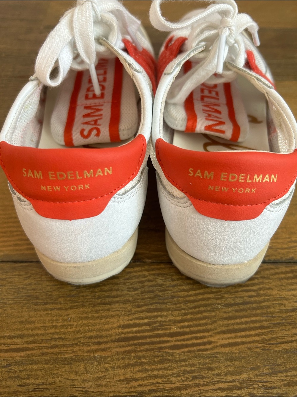 Sam Edelman Irma White & Red Sneakers with Suede Toe - Picture 7 of 15